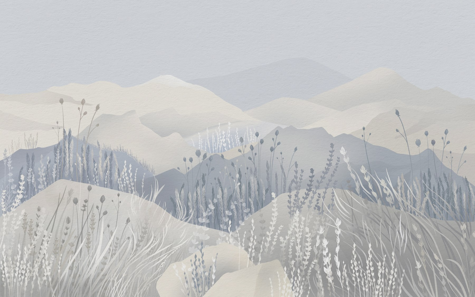 Painting of a landscape with mountains and grass Painting of a landscape with mountains and grass