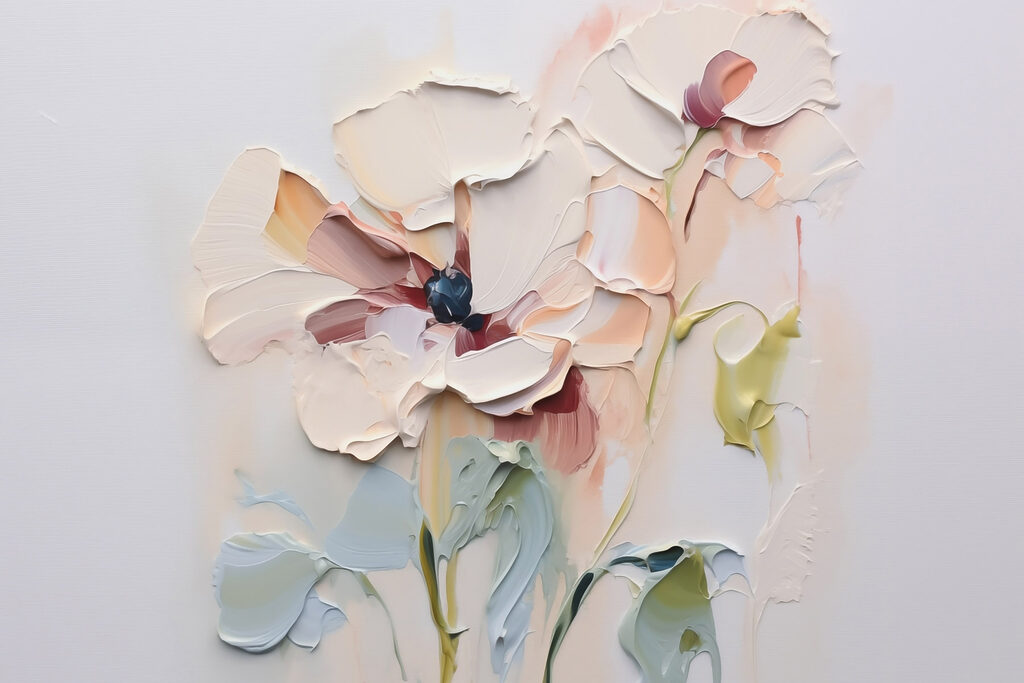Painting of flowers on a white surface