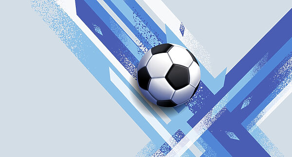 Futbalová lopta na modrom a bielom pozadí Futbalová lopta na modrom a bielom pozadí