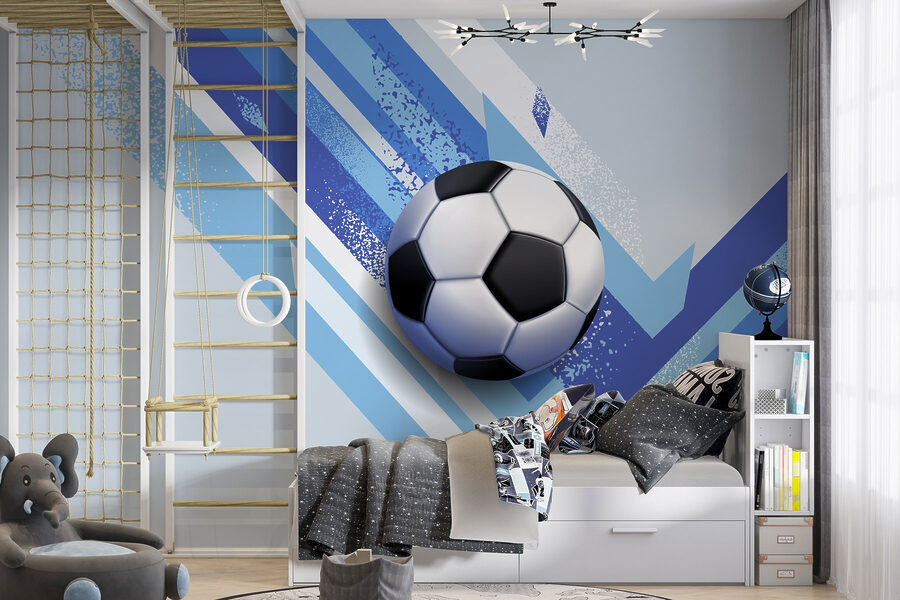 Fototapety Futbalová lopta na modrom a bielom pozadí