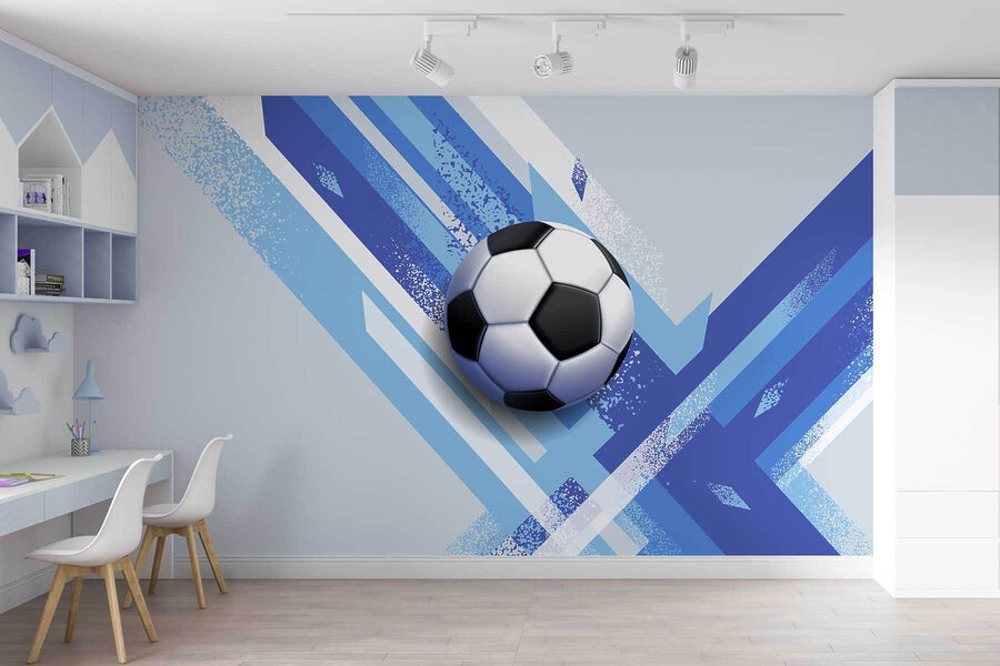 Fototapety Futbalová lopta na modrom a bielom pozadí - Image 3