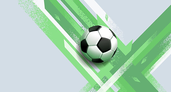 Futbalová lopta na zelenom a bielom pozadí Futbalová lopta na zelenom a bielom pozadí