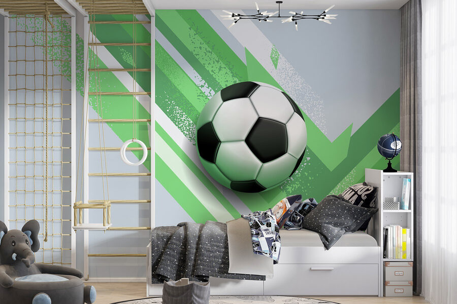 Fototapety Futbalová lopta na zelenom a bielom pozadí