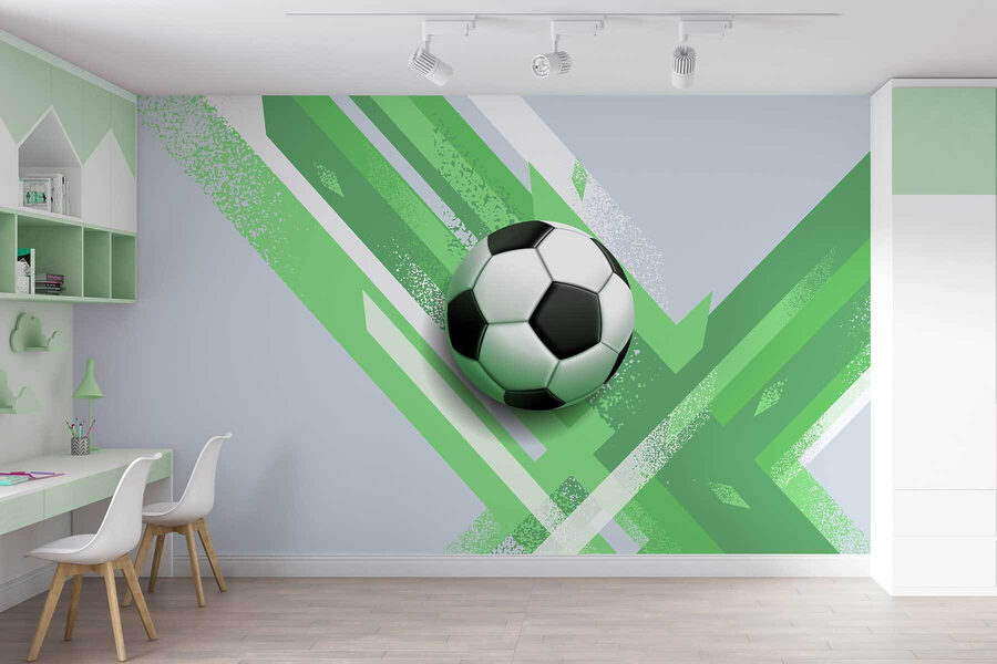 Fototapety Futbalová lopta na zelenom a bielom pozadí - Image 3