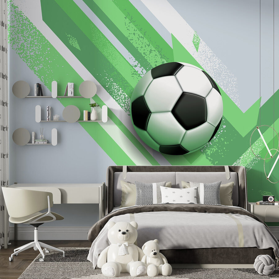 Fototapety Futbalová lopta na zelenom a bielom pozadí - Image 4