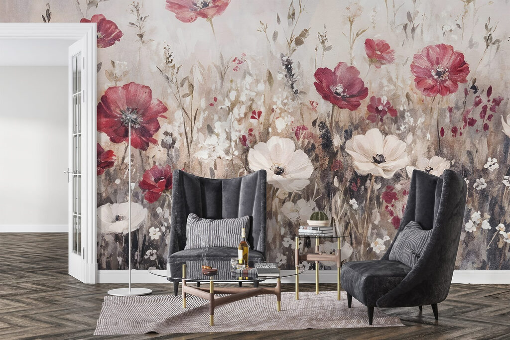 Painting of flowers in a field Painting of flowers in a field