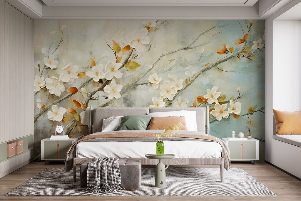 Painting of a branch with white flowers Painting of a branch with white flowers