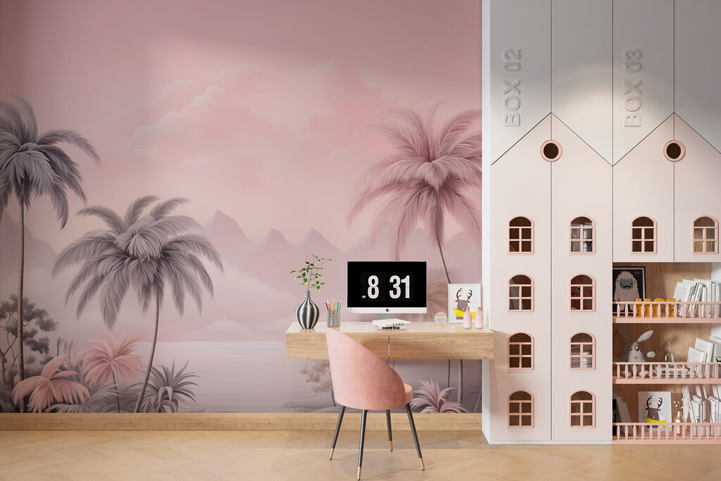 Landscape with palm trees and mountains Landscape with palm trees and mountains