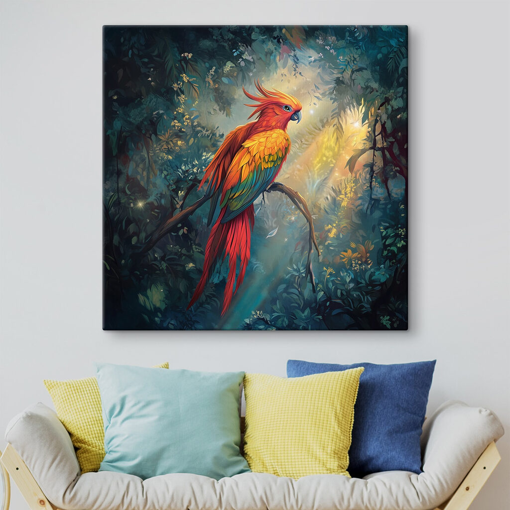 Colorful bird sitting on a branch in a forest Colorful bird sitting on a branch in a forest