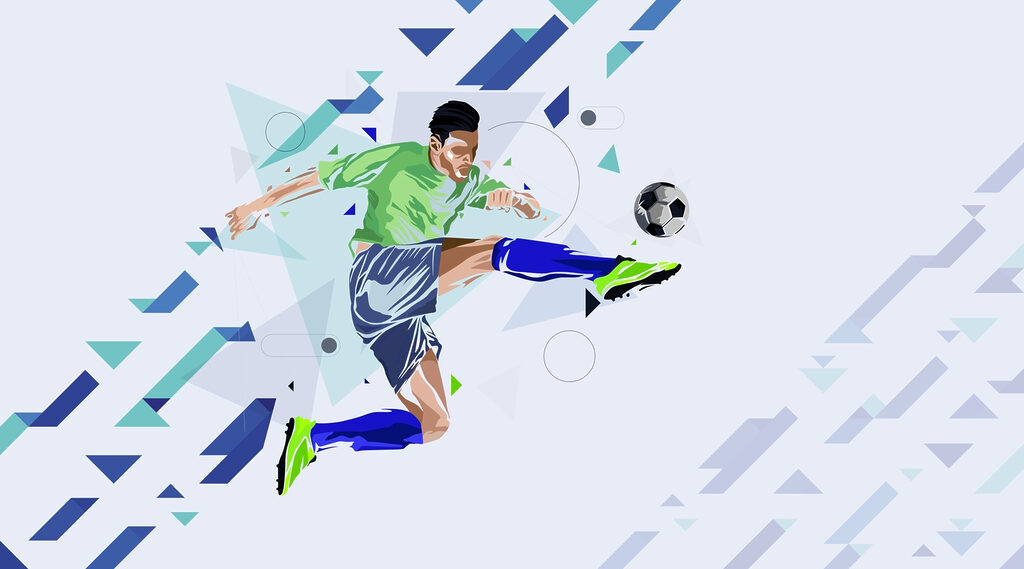 Muž kopajúci do futbalovej lopty Muž kopajúci do futbalovej lopty