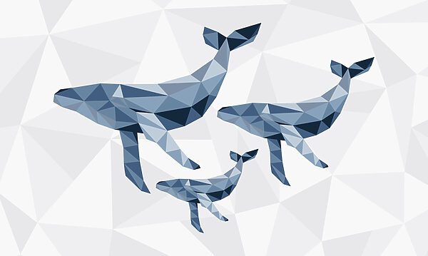Skupina veľrýb v štýle low poly Skupina veľrýb v štýle low poly