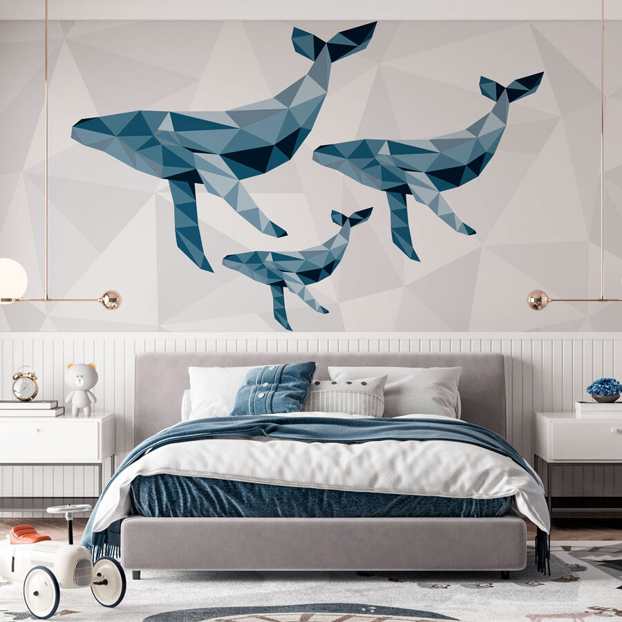 Skupina veľrýb v štýle low poly