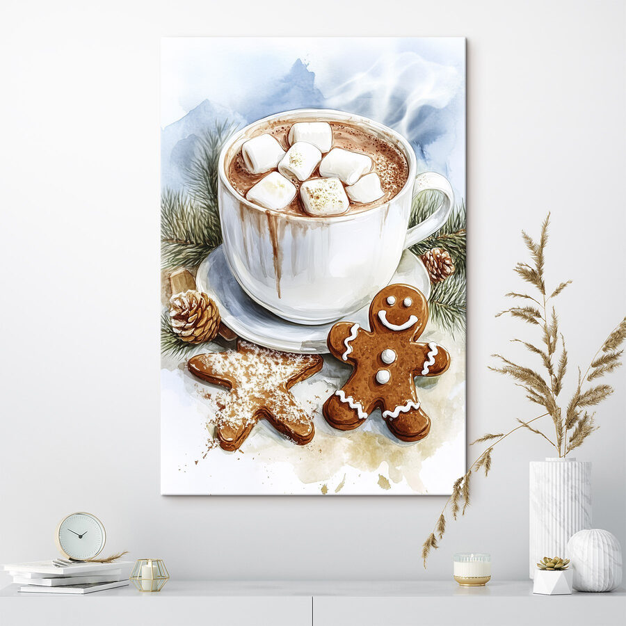 Šálka horúcej čokolády s marshmallows a perníkovými sušienkami