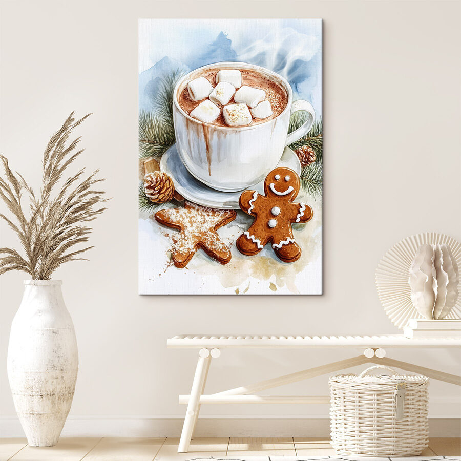 Šálka horúcej čokolády s marshmallows a perníkovými sušienkami