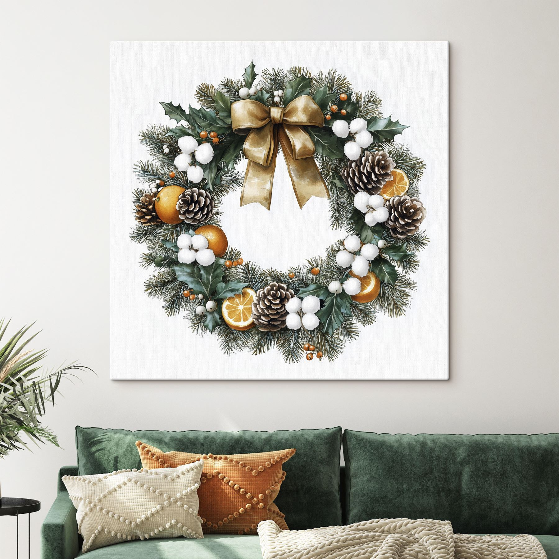 Wreath with pine cones and oranges