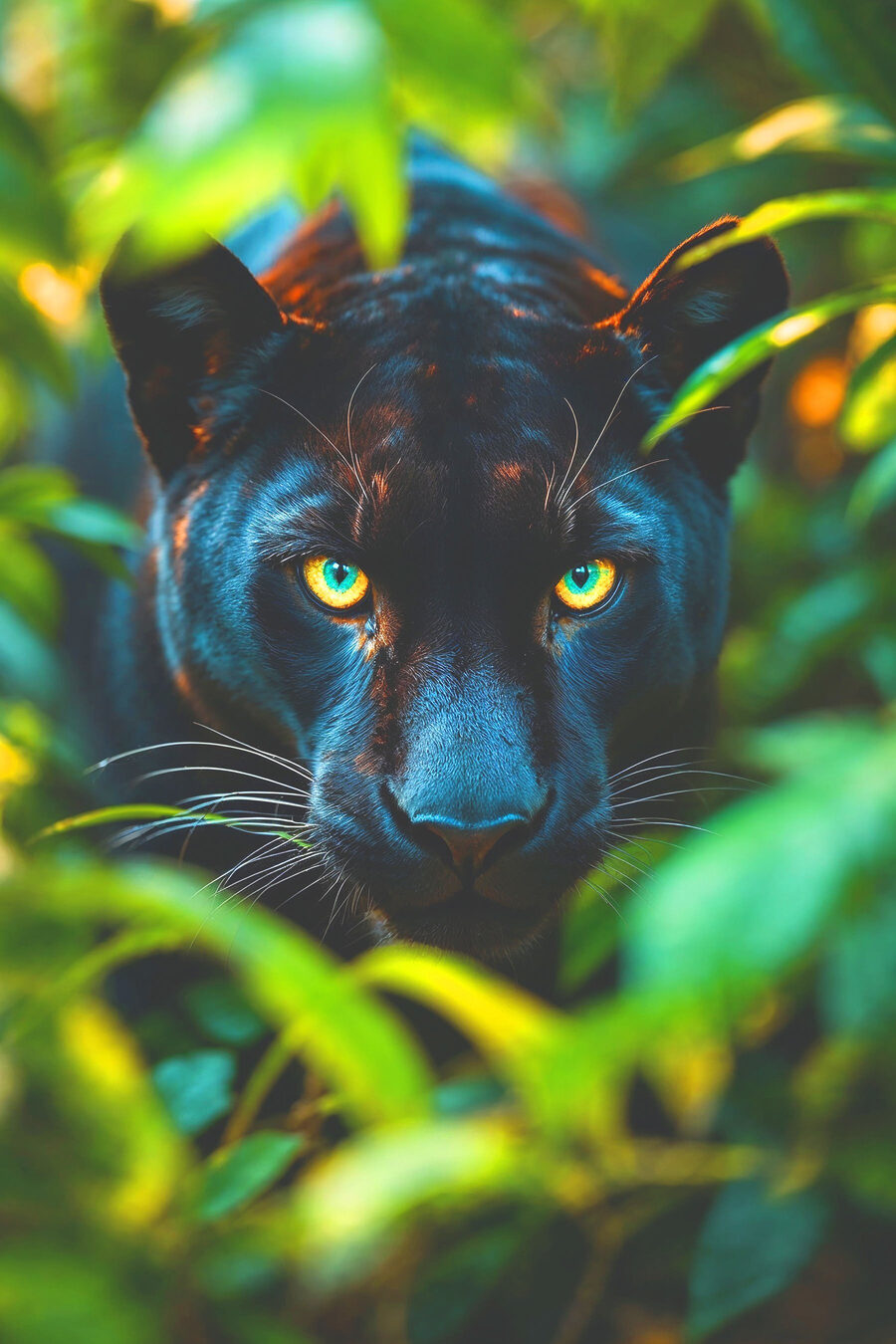 Čierny panter so zelenými očami