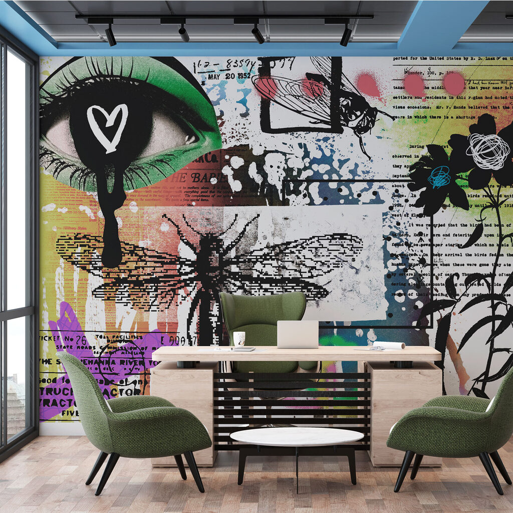 Collage of art with dragonflies and flowers