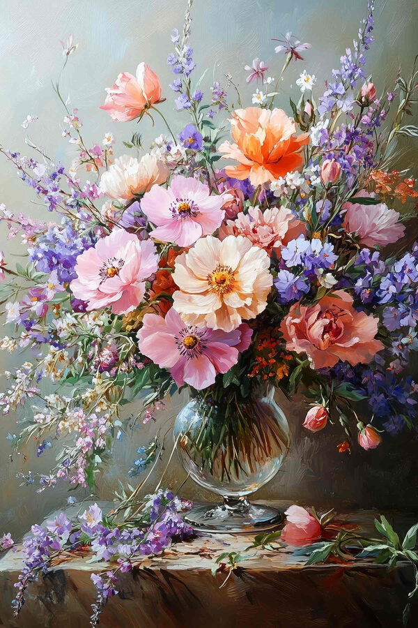 Painting of flowers in a vase Painting of flowers in a vase