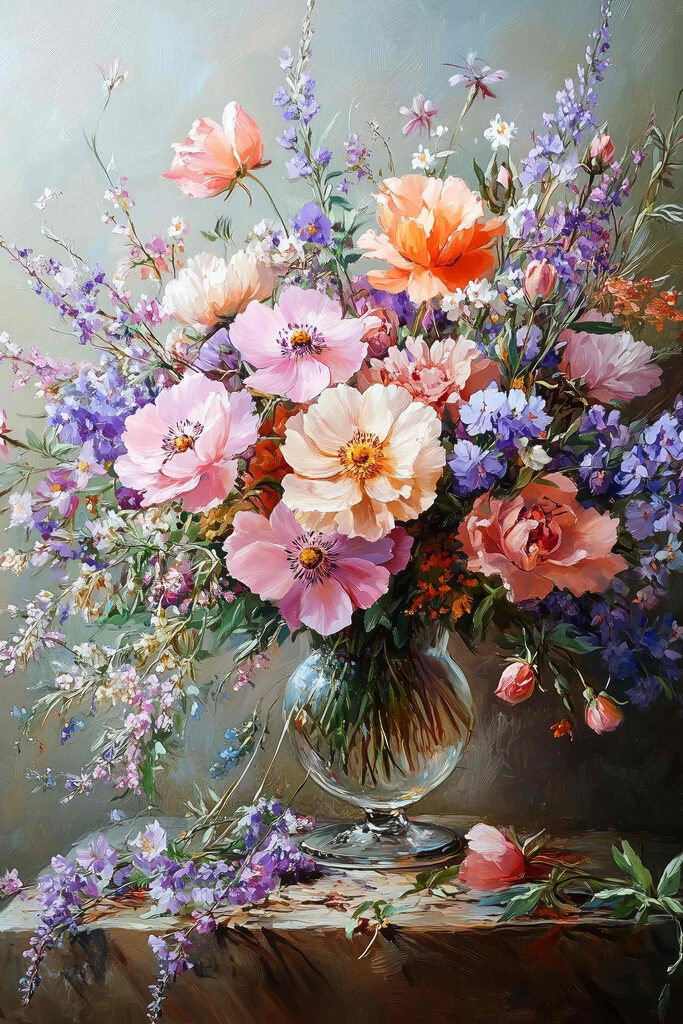 Painting of flowers in a vase Painting of flowers in a vase