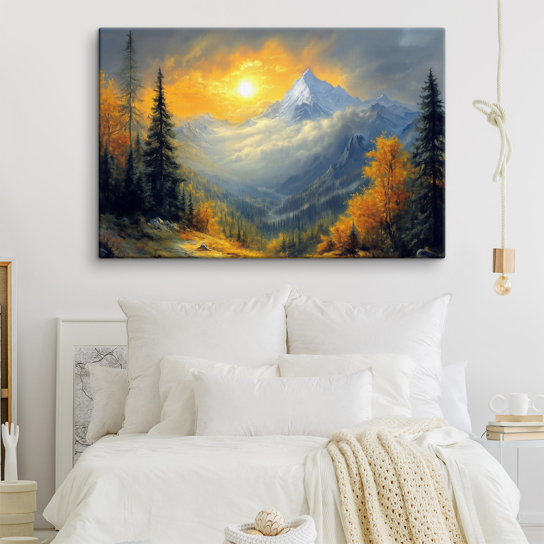 Mountain landscape with trees and clouds