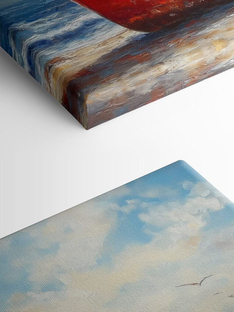 Painting of a boat on a beach