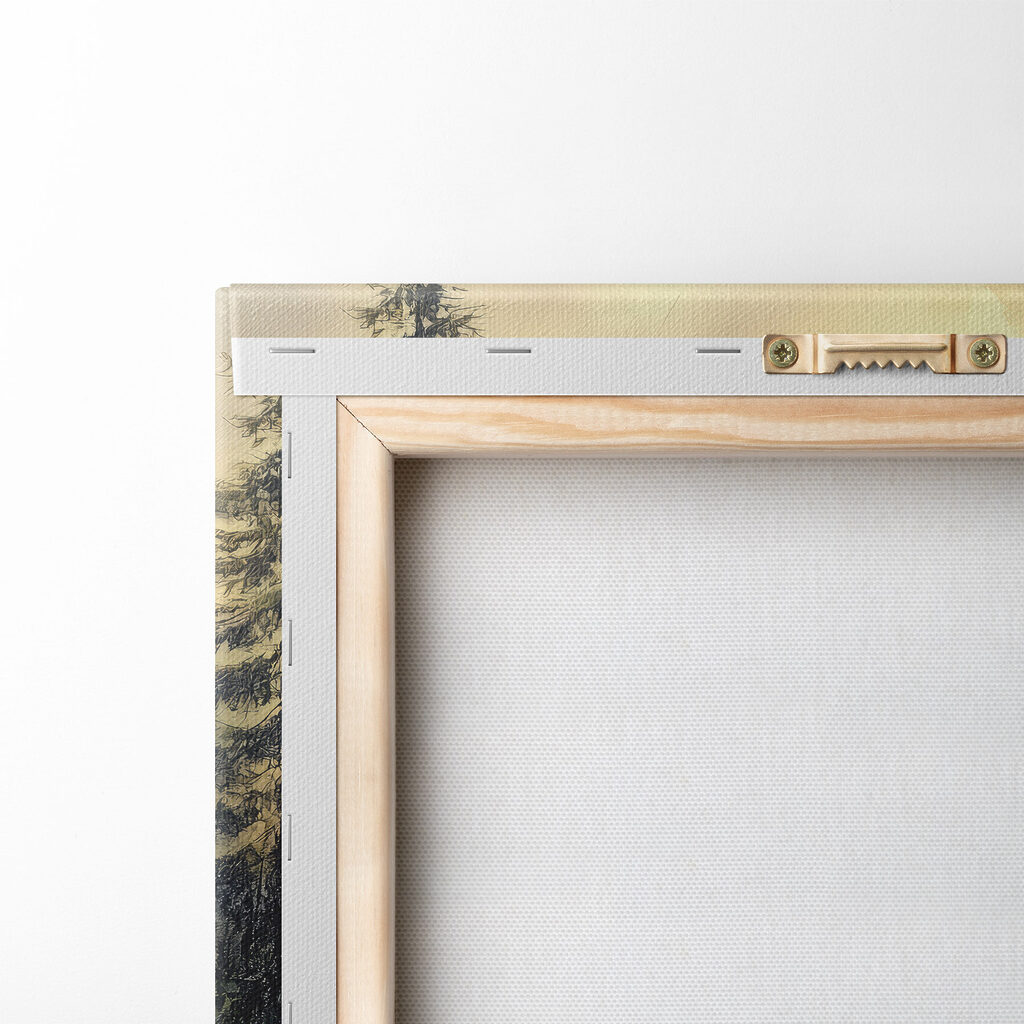 Painting of a forest with mountains and trees Painting of a forest with mountains and trees