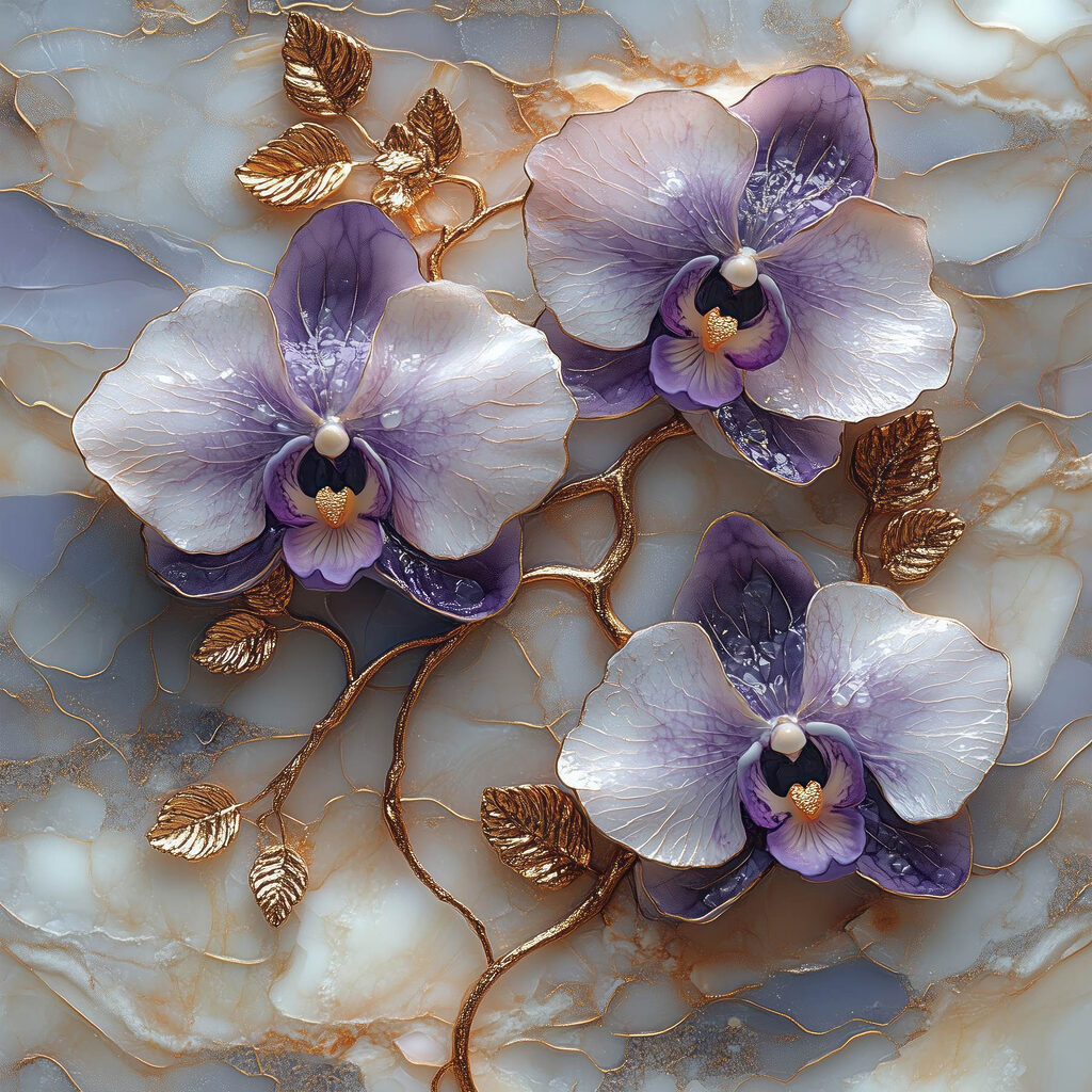 Delicate orchids on marble backdrop Delicate orchids on marble backdrop