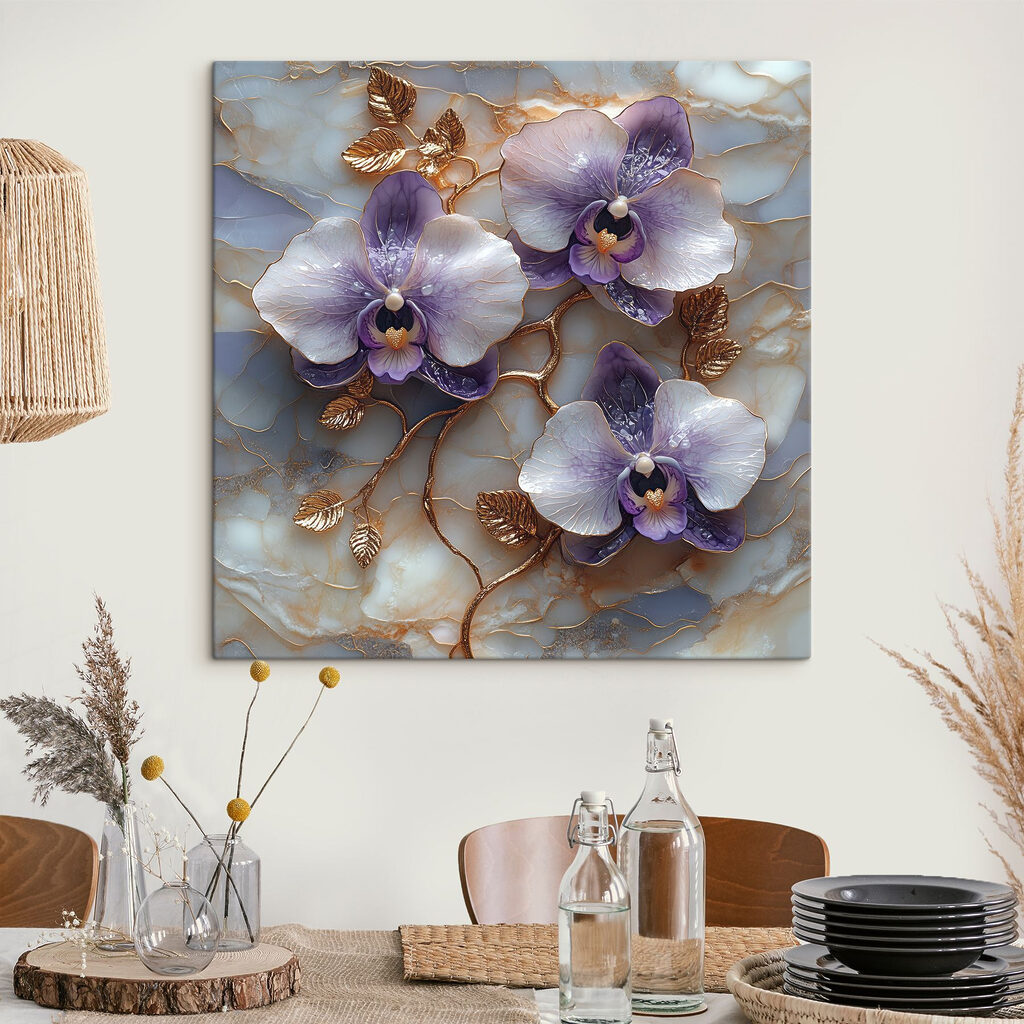 Delicate orchids on marble backdrop Delicate orchids on marble backdrop