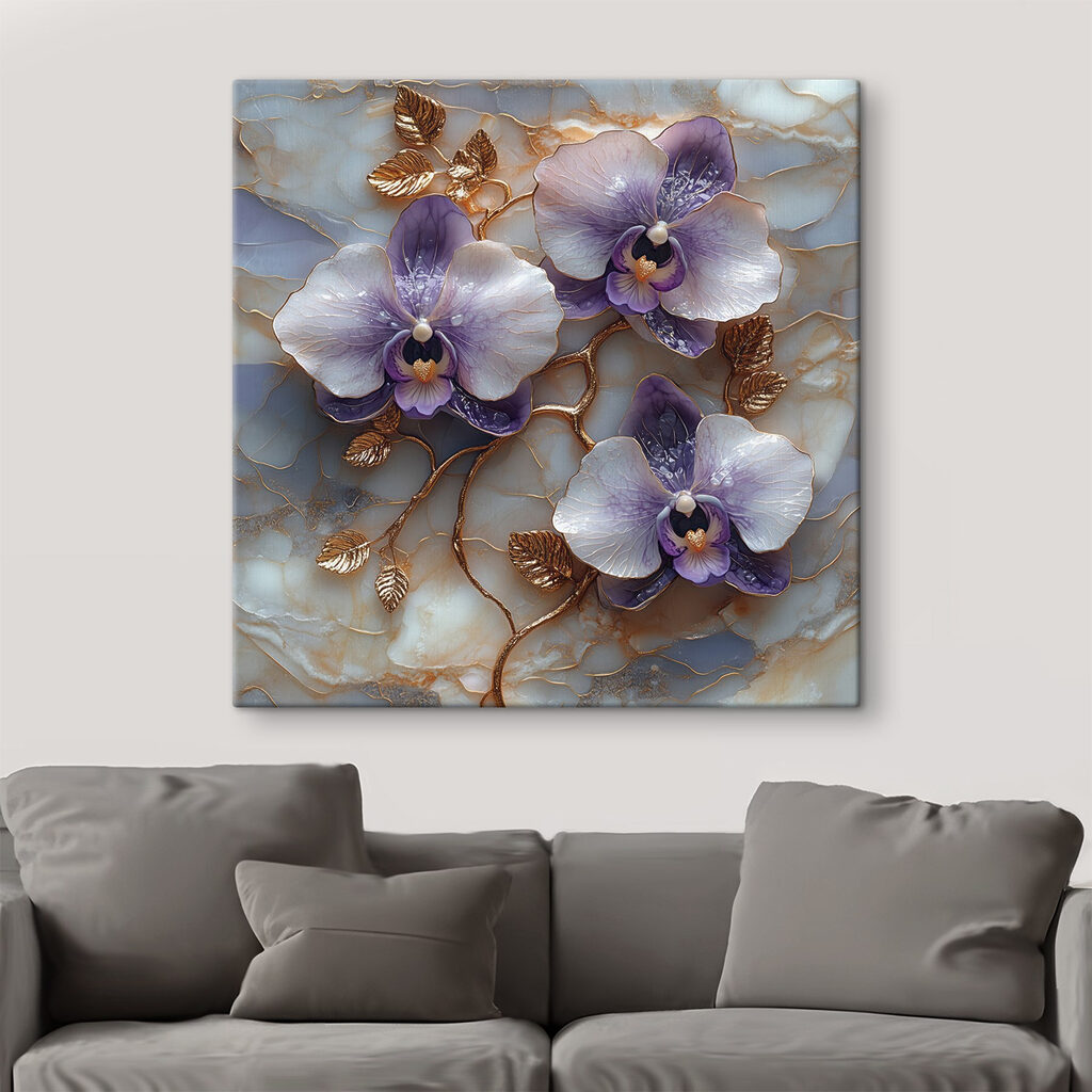 Delicate orchids on marble backdrop Delicate orchids on marble backdrop