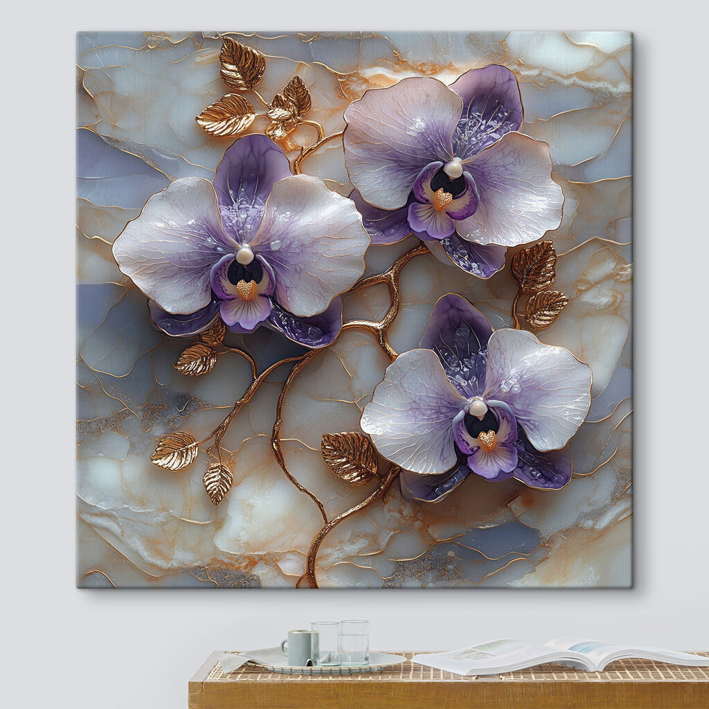 Delicate orchids on marble backdrop Delicate orchids on marble backdrop