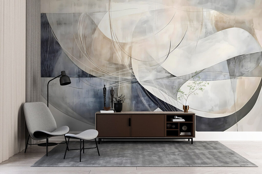 Painting of a white and grey art Painting of a white and grey art