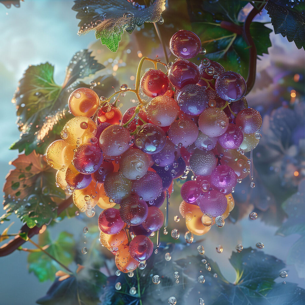 Bunch of grapes with water droplets on them