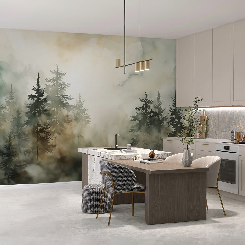 Foggy forest with trees Foggy forest with trees