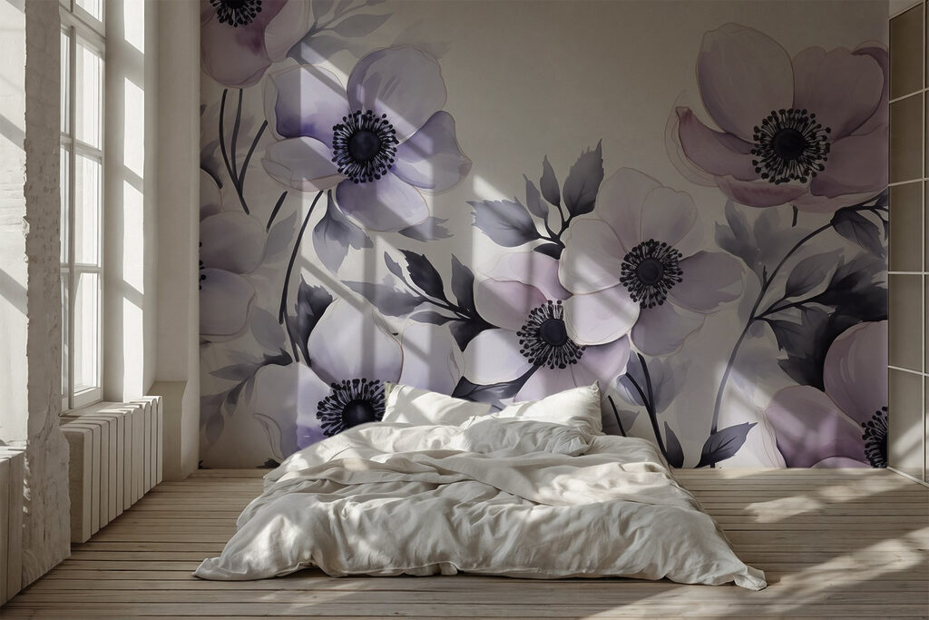 Painting of flowers on a white surface Painting of flowers on a white surface