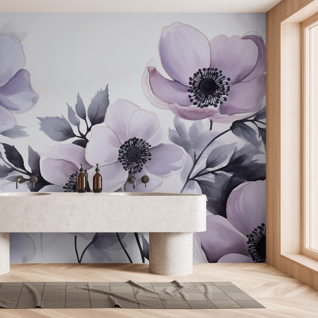 Painting of flowers on a white surface Painting of flowers on a white surface