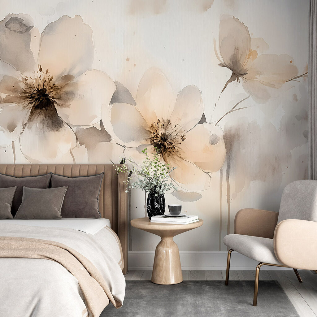 Painting of flowers on a white surface Painting of flowers on a white surface