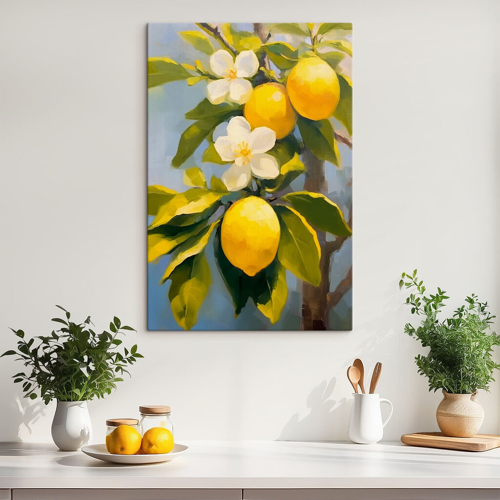 Painting of lemons and flowers on a tree Painting of lemons and flowers on a tree