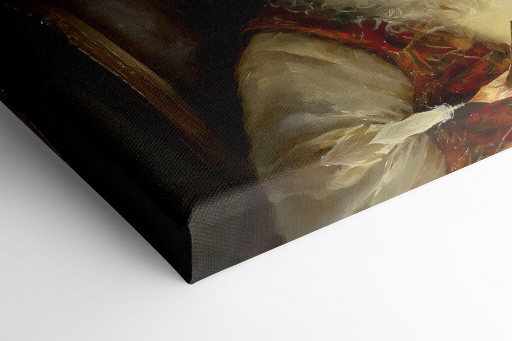 Painting of a santa reading a book