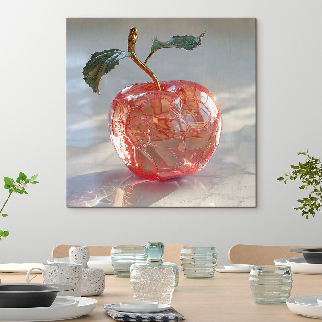 Glass apple with a stem and leaves Glass apple with a stem and leaves