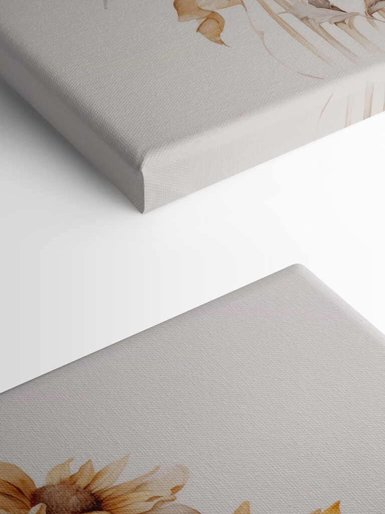 Painting of sunflowers on a white background