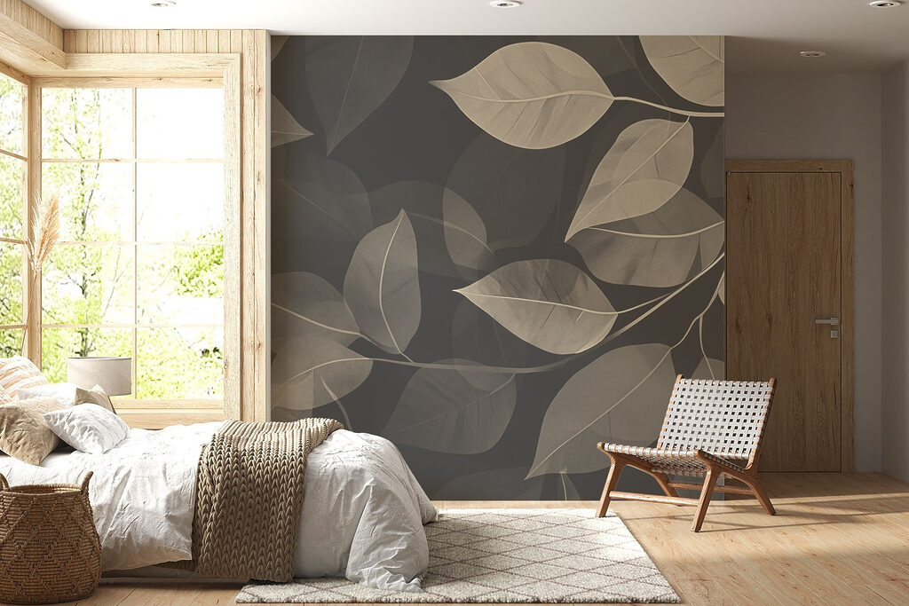 Soft leaves on dark canvas background