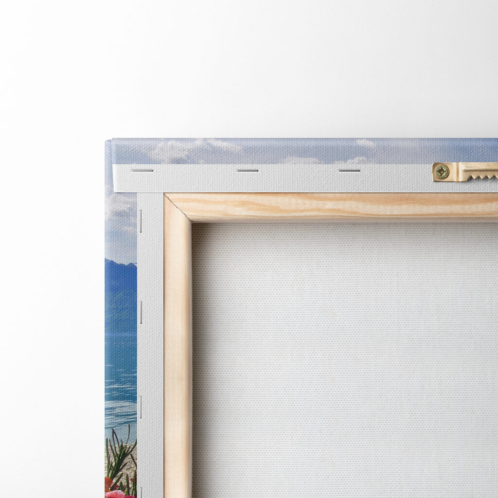 Flower bed with flowers and a lake in the background Flower bed with flowers and a lake in the background