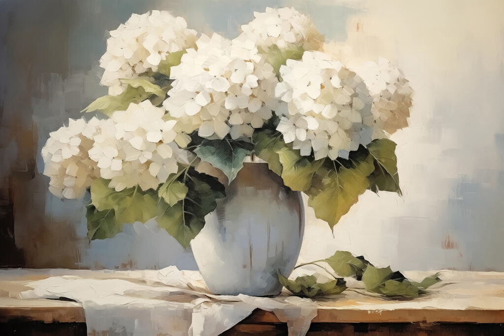 Painting of white flowers in a vase Painting of white flowers in a vase