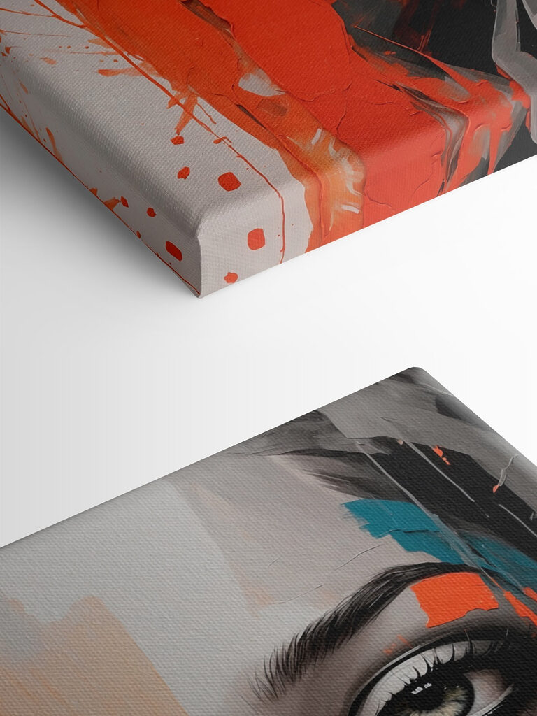 Painting of a woman with orange paint on her face