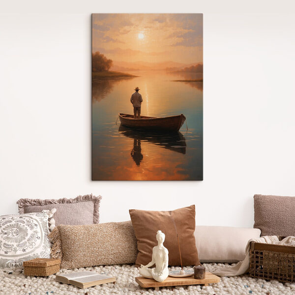 Man standing in a boat on a lake