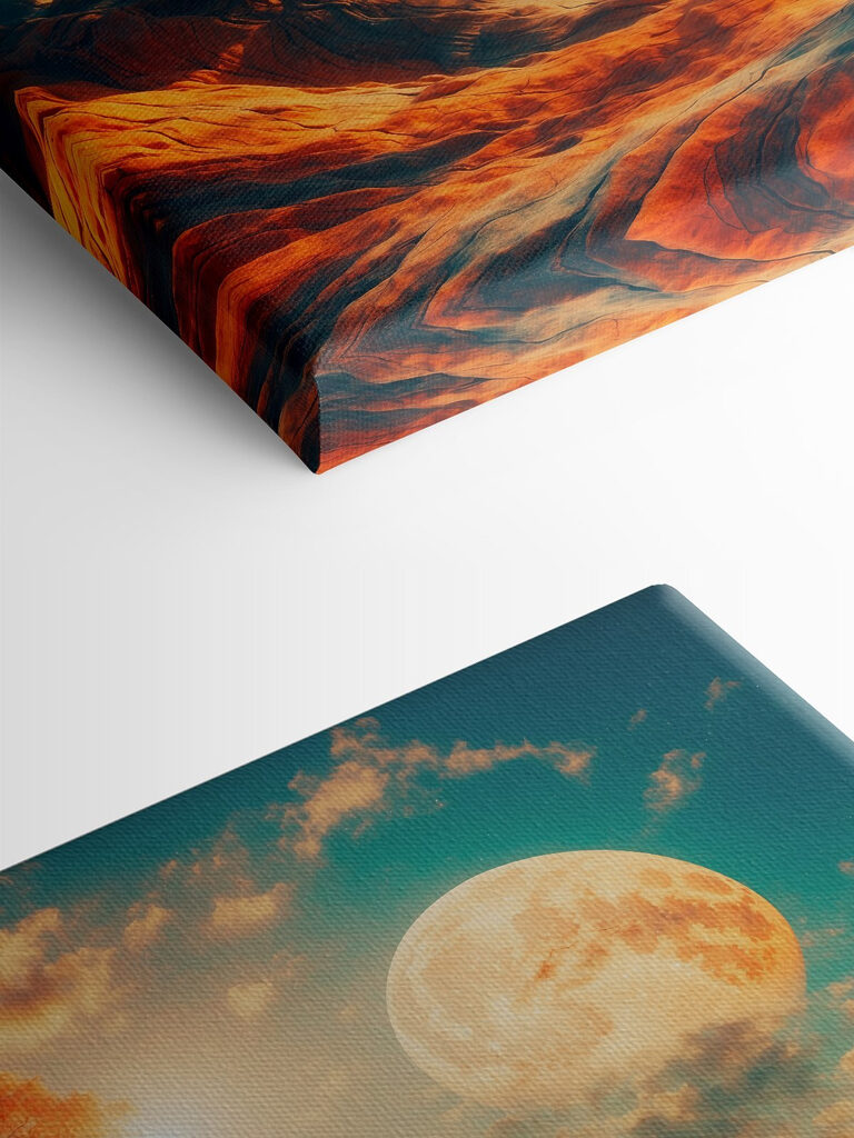 Landscape with trees and mountains and a moon Landscape with trees and mountains and a moon