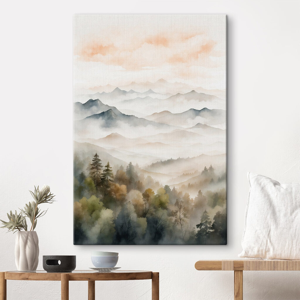 Watercolor painting of mountains and trees Watercolor painting of mountains and trees