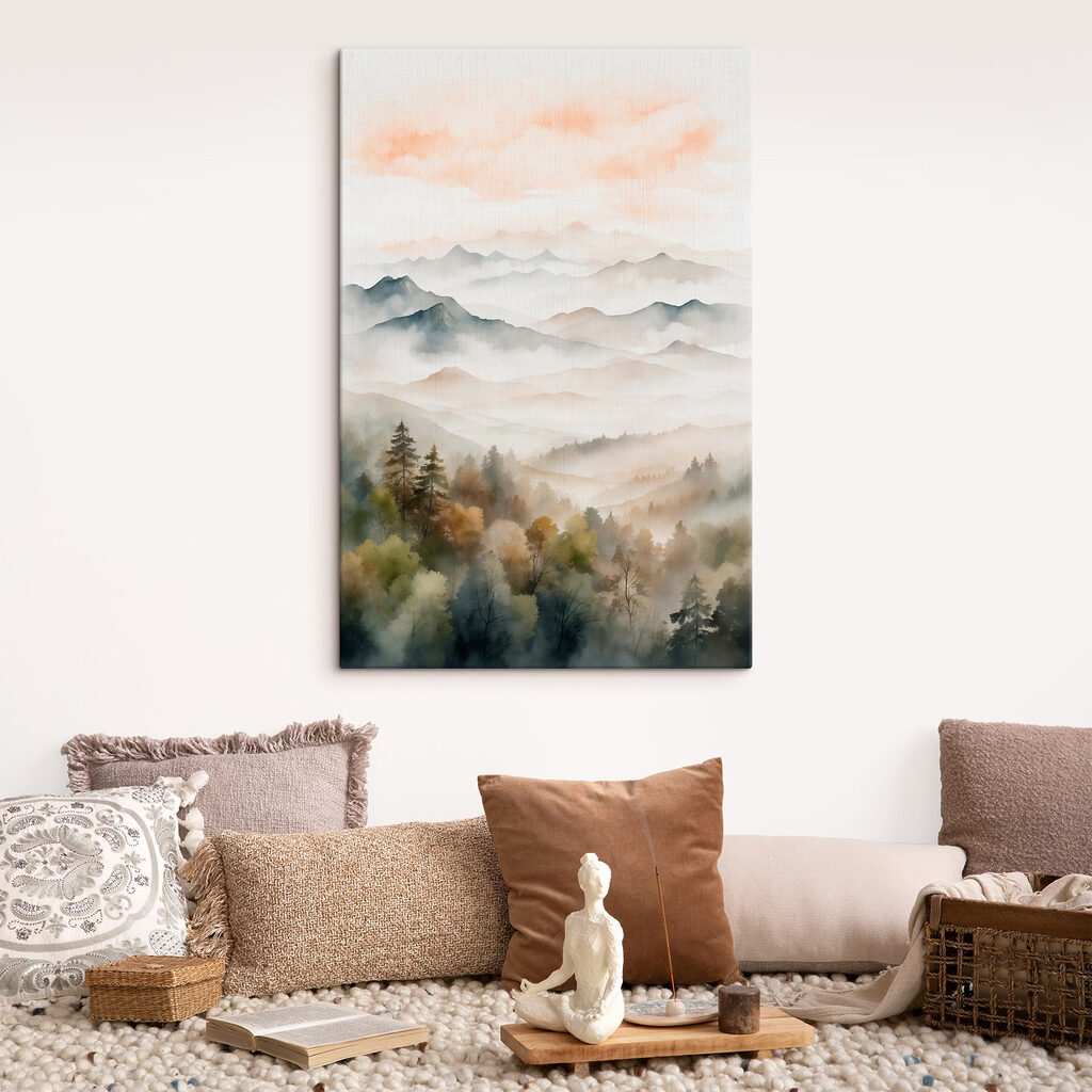 Watercolor painting of mountains and trees Watercolor painting of mountains and trees