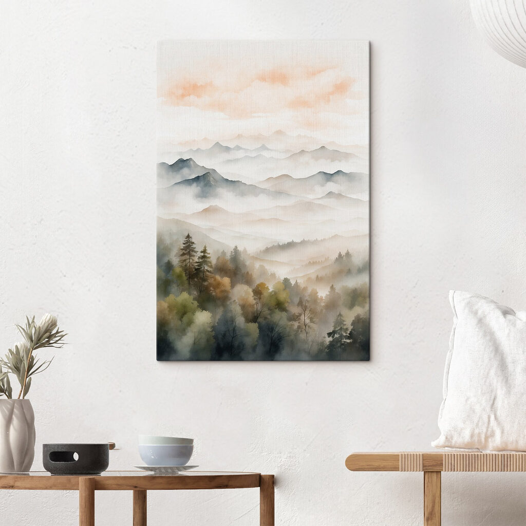 Watercolor painting of mountains and trees Watercolor painting of mountains and trees