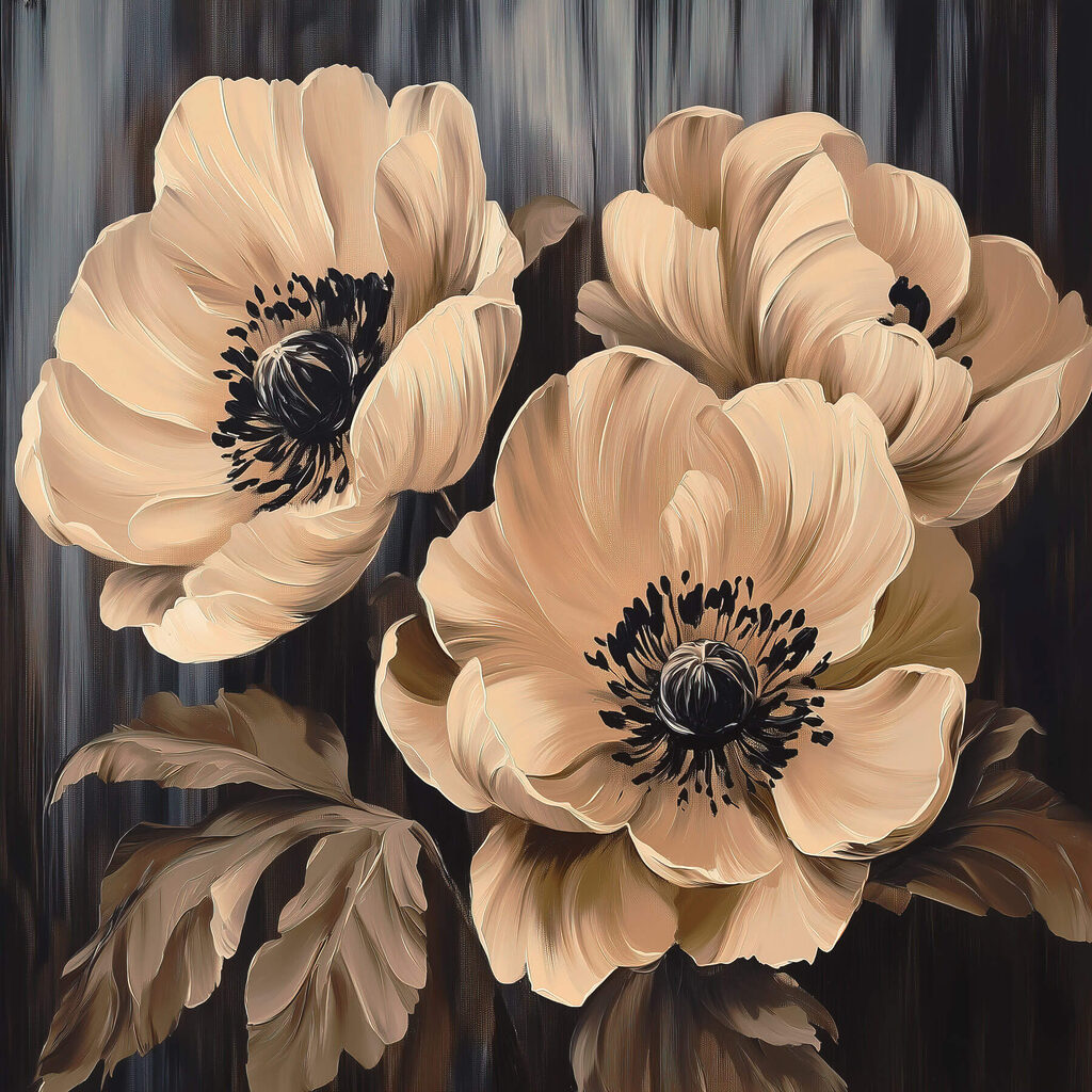 Painting of flowers on a black background Painting of flowers on a black background